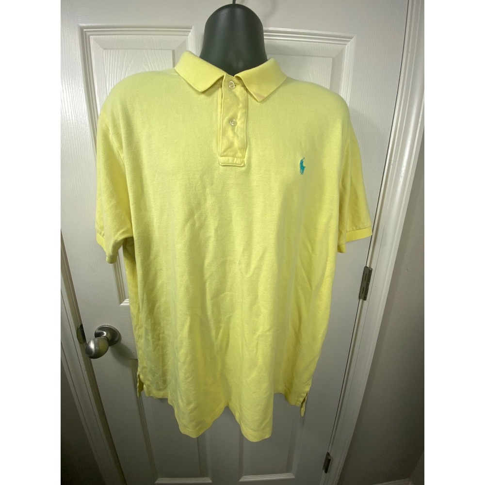 Polo Ralph Lauren Men's XXL Yellow Polo Shirt Turquoise Pony‎ Short Sleeve